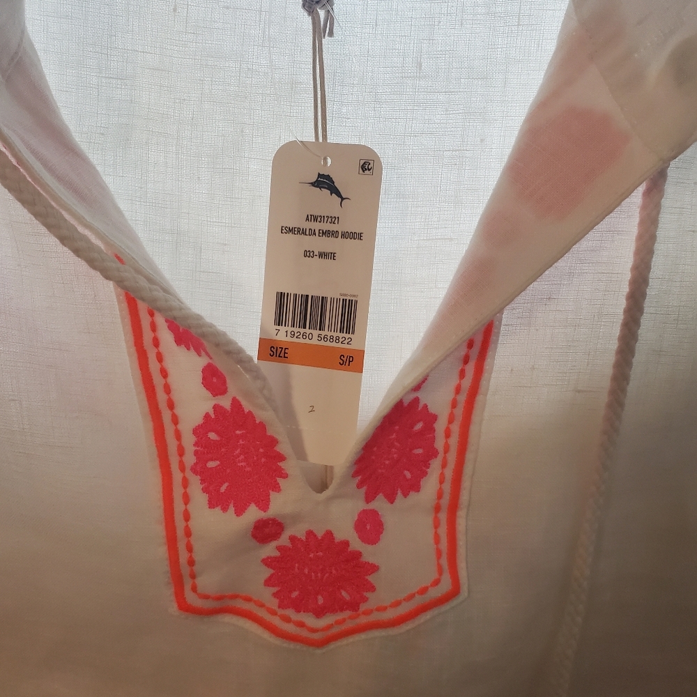 NWT Tommy Bahama Esmeralda Embroidered White Linen Hoodie, Size S - Picture 7 of 7